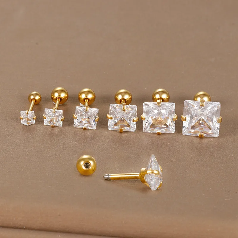 Wholesale 1 Piece Simple Style Square Plating Inlay Stainless Steel Zircon Ear Studs