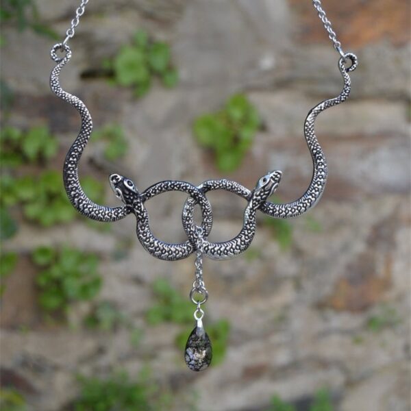 Wholesale Hot sale double snake necklace silver, gothic necklace, snake jewelry crystal necklace, winding snake necklace