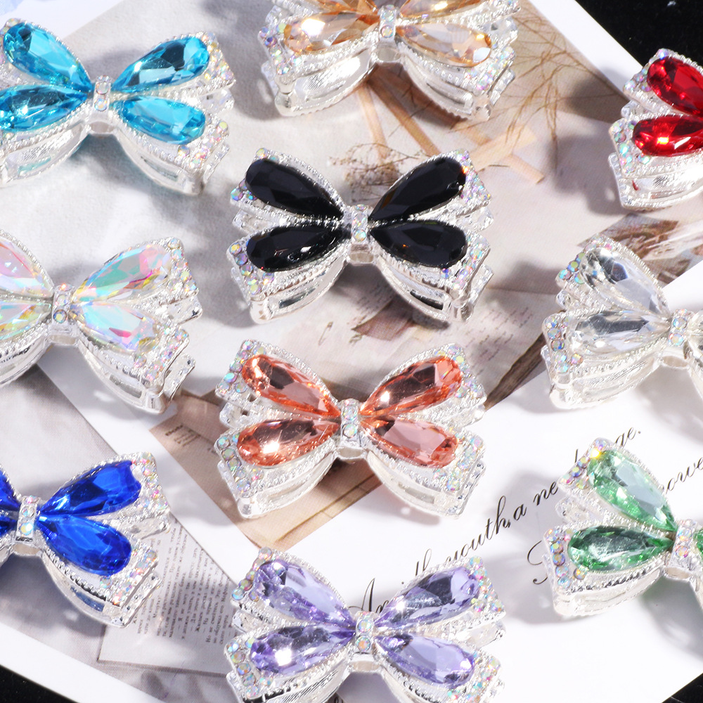 Wholesale Alloy colorful crystal bow straight hole loose beads beaded DIY mobile phone chain key chain bag chain jewelry aessories