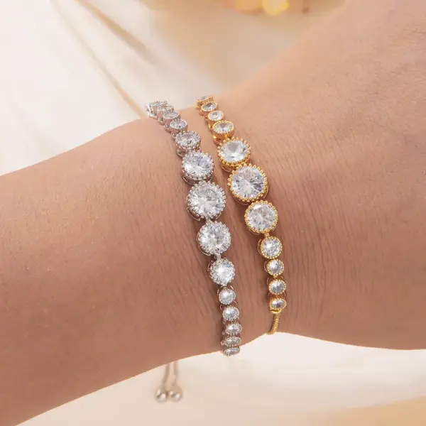 Wholesale Glam Round Stainless Steel Copper 18k Gold Plated Rose Gold Plated Silver Plated Zircon Bracelets In Bulk