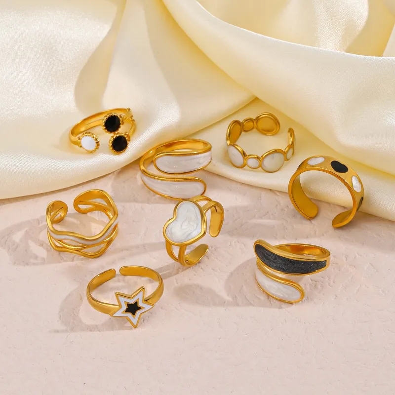 Wholesale PVD Coated 18K Gold Plated Pentagram Heart Shape 304 Stainless Steel Elegant Simple Style Commute Waterproof Non Tarnish Open Rings