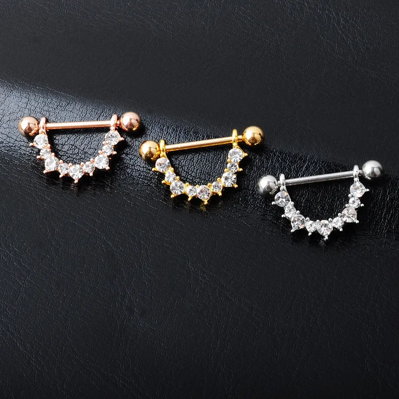 Wholesale Nipple Rings & Studs Fashion U Shape Stainless Steel Plating Artificial Gemstones