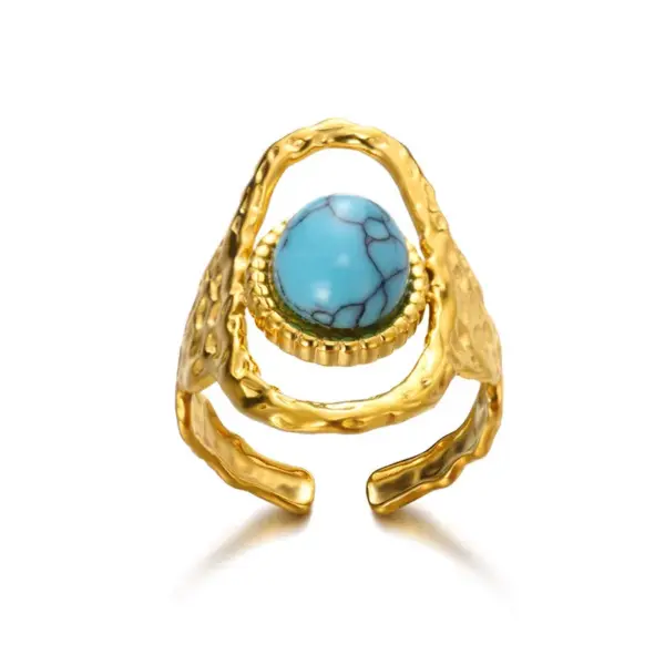 Wholesale Jewelry Retro Devil's Eye Heart Shape 304 Stainless Steel Turquoise Plating Open Rings