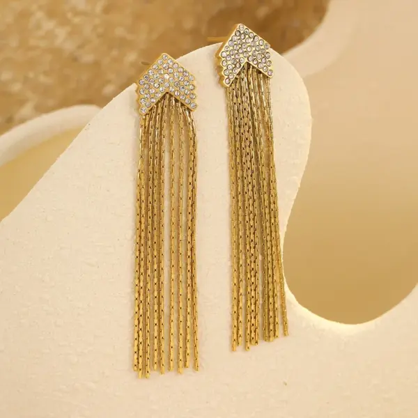 Wholesale PVD Coated Real Gold Plated 18K Gold Tassel 304 Stainless Steel Retro IG Style Waterproof Non Tarnish Drop Earrings