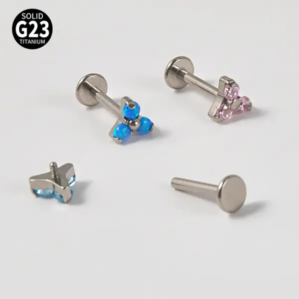 Wholesale 1 Piece Ear Cartilage Rings & Studs Simple Style Flower G23 Titanium Synthetic Opal Zircon Plating Inlay Synthetic Opal Zircon