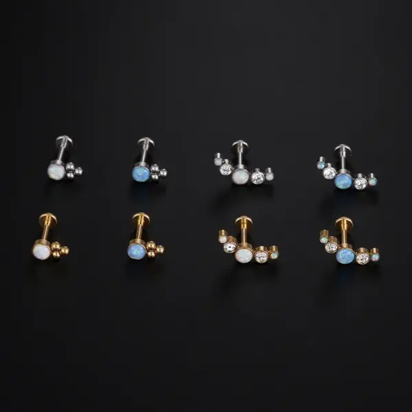 Fashion Round Stainless Steel Inlay Zircon Lip Stud 1 Piece