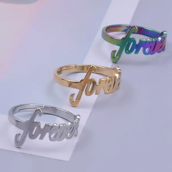 Wholesale PVD Coated Real Gold Plated 18K Gold Letter 304 Stainless Steel Commute Waterproof Non Tarnish Rings
