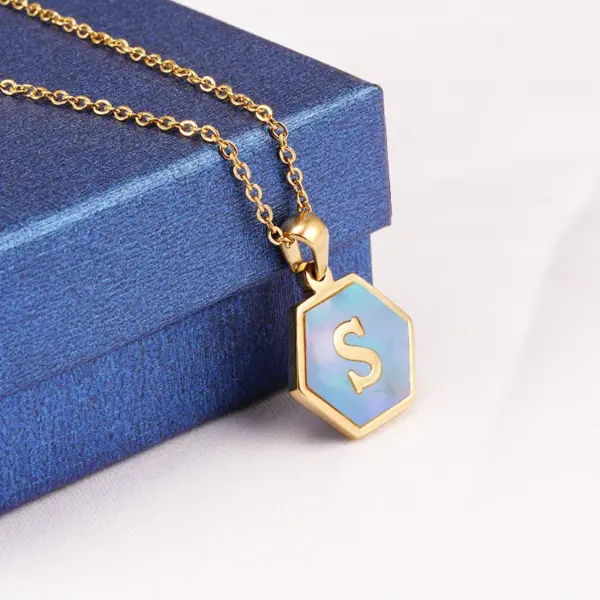Wholesale Retro Letter Titanium Steel Pendant Necklace Inlay Shell Stainless Steel Necklaces