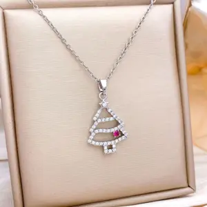 XL5267 Christmas Tree Necklace Silver Rose / Red