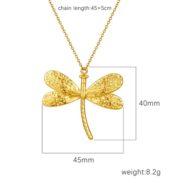 Wholesale 304 Stainless Steel Dragonfly Electroplated Golden Plated Vintage Style Commute Waterproof Non Tarnish Plating Cable Chain Pendant Necklace