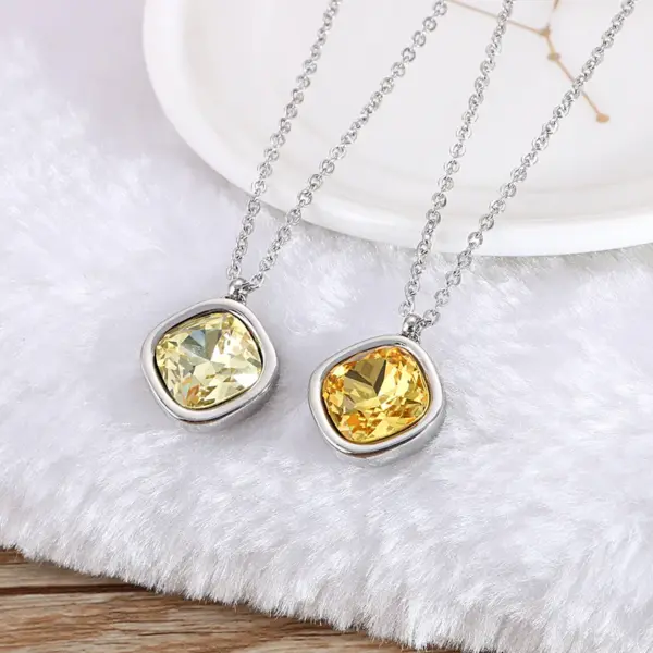 Wholesale Jewelry Formal Simple Style Geometric 304 Stainless Steel Zircon Inlay Pendant Necklace