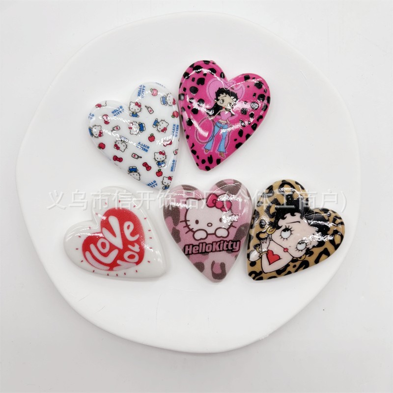 Wholesale Vertical hole big 40*45mm cartoon printed love beaded OLY Exclusive
