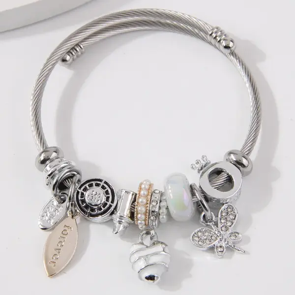 201 Stainless Steel Alloy Heart Shape agoy Electroplated White K Plated Simple Style Bangle
