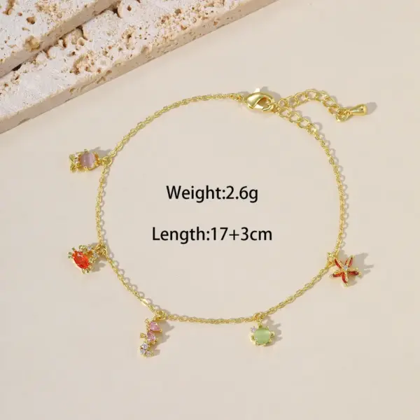 14K Real Gold Plated Brass Zircon Starfish Crab Bracelets