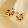Wholesale 304 Stainless Steel C Shape PVD Coated Artificial Crystal Artificial Rhinestones 18K Real Gold Plated 18K Gold Retro Waterproof Non Tarnish Plating Inlay Ear Studs