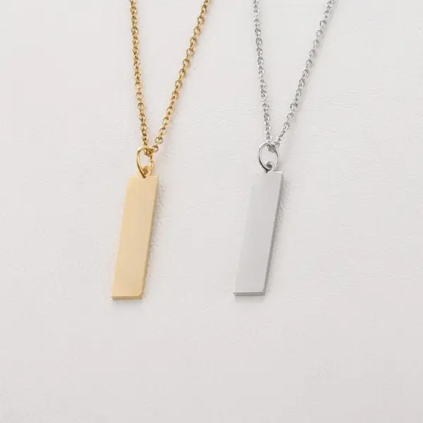 304 Stainless Steel Customization Laser Engraving Rectangle PVD Coated 18K Real Gold Plated Simple Style Waterproof Non Tarnish Polishing Plating Cable Chain Pendant Necklace