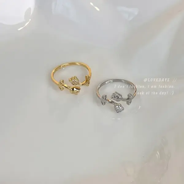 Wholesale 1 Piece Sweet Flower Copper Plating Inlay Zircon Open Ring