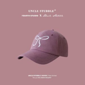 Embroidered bow cap-pink purple / Adjustable (head circumference 56-60cm)