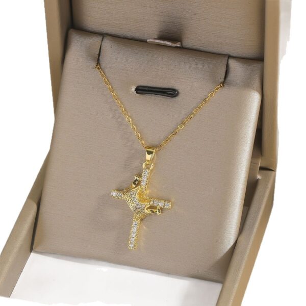 oly-f223ae33c02288732e162acf70e2cfad Wholesale Necklace Women's Fashion Crown Cross Necklace Real Gold Electroplating Elegant Niche Design Jewelry
