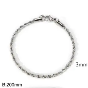 Steel Color (Width 3mm) / Bracelet 8 Inches (Length 20cm)