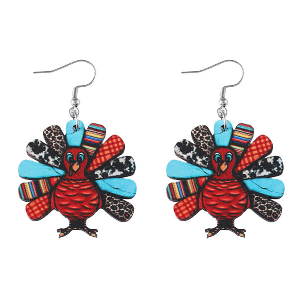 Wholesale Cross-Border New Thanksgiving Leopard Print Turkey Pendant Earrings Wooden Double-Sided Autumn Harvest Thanksgiving Party Earrings