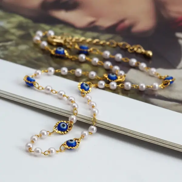 Wholesale Fashion Devil's Eye Imitation Pearl Copper Necklace Plating Copper Necklaces