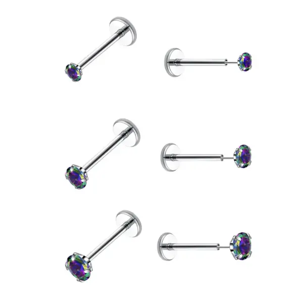 Wholesale Stainless Steel 316L Four Claw Zirconia Ear Bone Studs Flat Back Piercing Lip Nose Jewelry Fashionable Women's Anniversary Party Gift