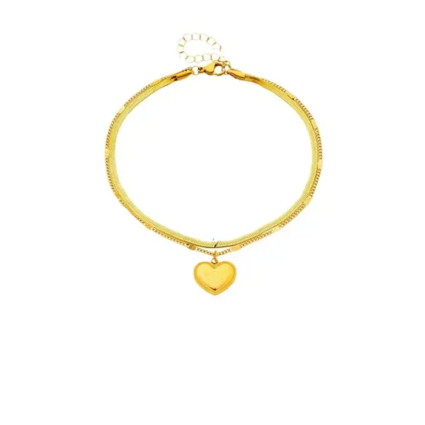 PVD Coated Real Gold Plated Geometric Heart Shape Titanium Steel Simple Style Classic Style Waterproof Non Tarnish Bracelets Anklet Necklace
