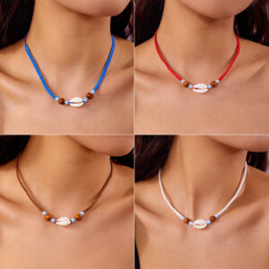Wholesale Fashion Holiday Beach Style Multicolor Shell Wooden Beads Woven Necklace Mix and Match Adjustable Handmade Woven Jewelry