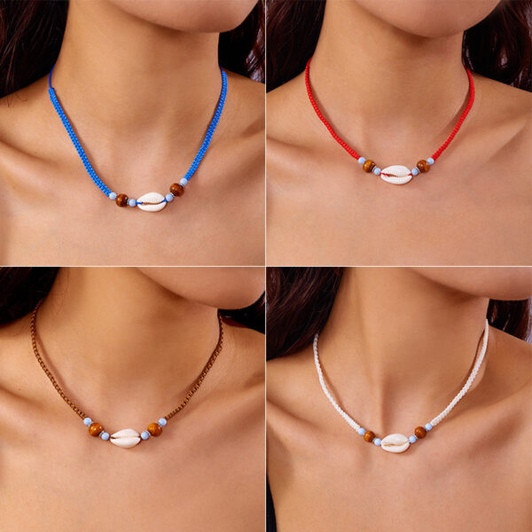 oly-f2358dc000134a80c5a65db54c67c77c Wholesale Fashion Holiday Beach Style Multicolor Shell Wooden Beads Woven Necklace Mix and Match Adjustable Handmade Woven Jewelry