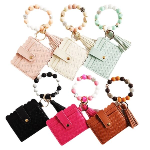 Wholesale Striped Card Holder Rhinestone Ball Silicone Keychain