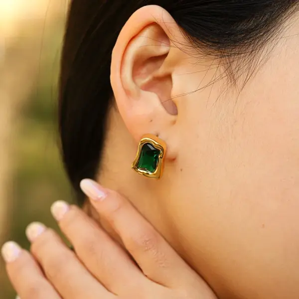 304 Stainless Steel Inlaid Natural Stone Irregular Shape Stud Earrings Plated 18K Real Gold Zircon Pearl Vintage Earrings