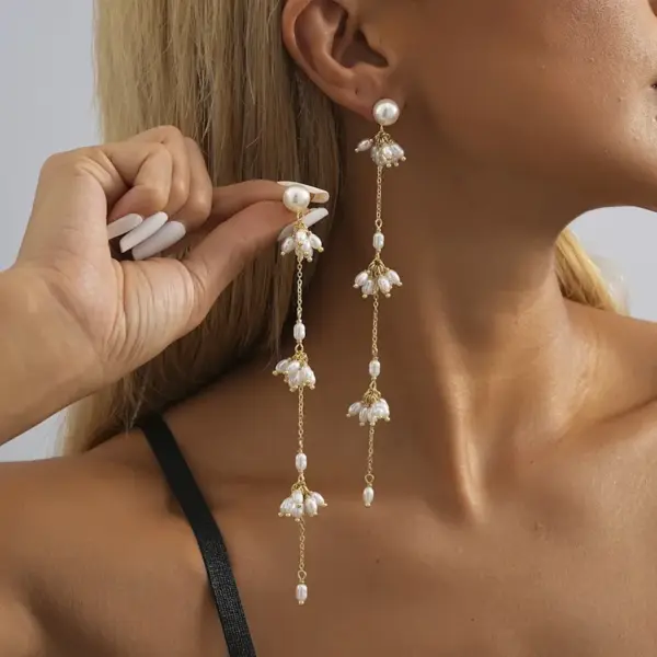 Wholesale 1 Pair Casual Cute Simple Style Asymmetrical Imitation Pearl Copper Drop Earrings