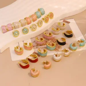 Wholesale 1 Pair Simple Style C Shape Round 304 Stainless Steel 18K Gold Plated Earrings Ear Studs