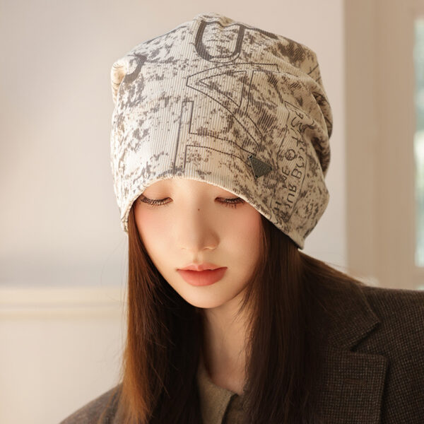 oly-f2577417d1a36dd10ab30c1161ab860d Wholesale Autumn and Winter New Printed Slouchy Beanie Korean Style Windproof Face-Slimming Small Turban Hat Warm Casual Versatile Hat for Women