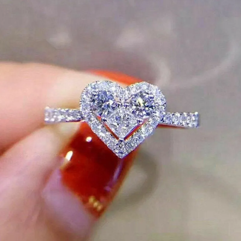 Wholesale Fashion Creative Heart Shaped Zircon Copper Ring