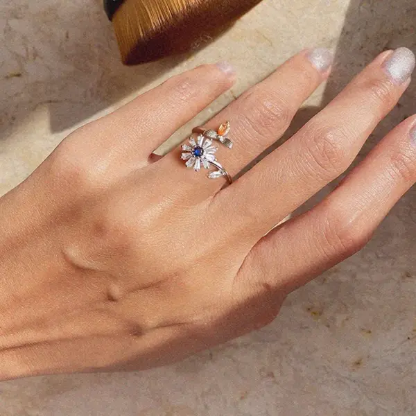 Elegant Lady Simple Style Flower Copper Zircon Open Rings In Bulk