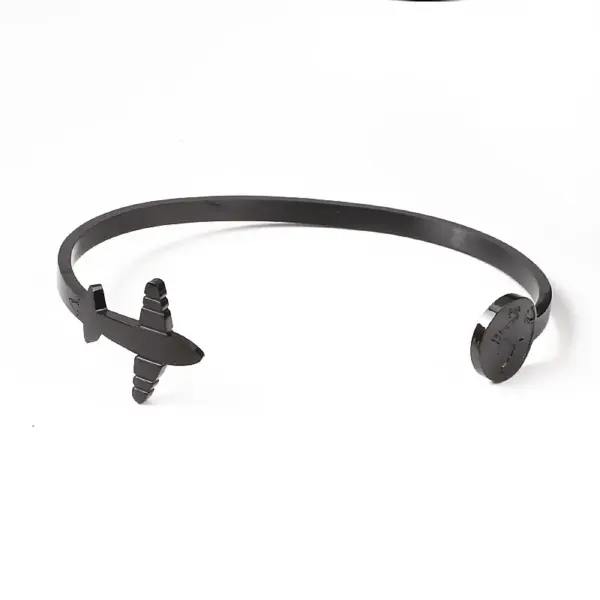 Wholesale Ins Style Map Airplane Titanium Steel Plating Cuff Bracelets