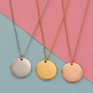 PVD Coated 18K Gold Rose Gold Real Gold Plated Customization Laser Engraving Solid Color Stainless Steel Simple Style Commute Waterproof Non Tarnish Stainless Steel Pendant Necklace