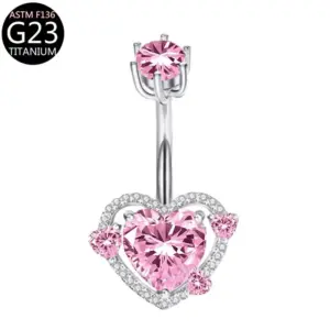 Silver-Pink Zirconium-Six-Claw Heart Style