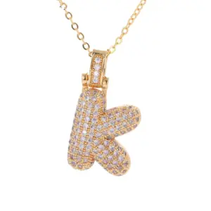 Wholesale Fashion Copper Plated Real Gold Micro-inlaid Zircon Letter Pendant Necklace