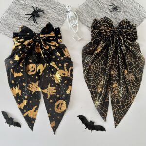 Wholesale Cross-border Halloween bow ribbon spring clip hair accessory heat transfer mesh pumpkin bat festive decorative headdress