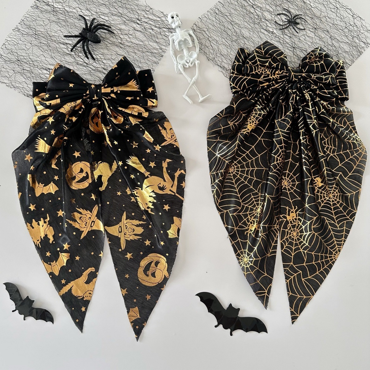 Wholesale Cross-border bow ribbon spring clip hair aessory heat transfer mesh pumpkin bat festive decorative headess