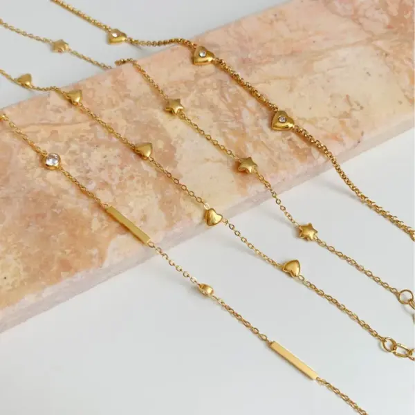 PVD Coated Real Gold Plated 16K White Plating Geometric Star Heart Shape 304 Stainless Steel Modern Style Waterproof Non Tarnish Bracelets