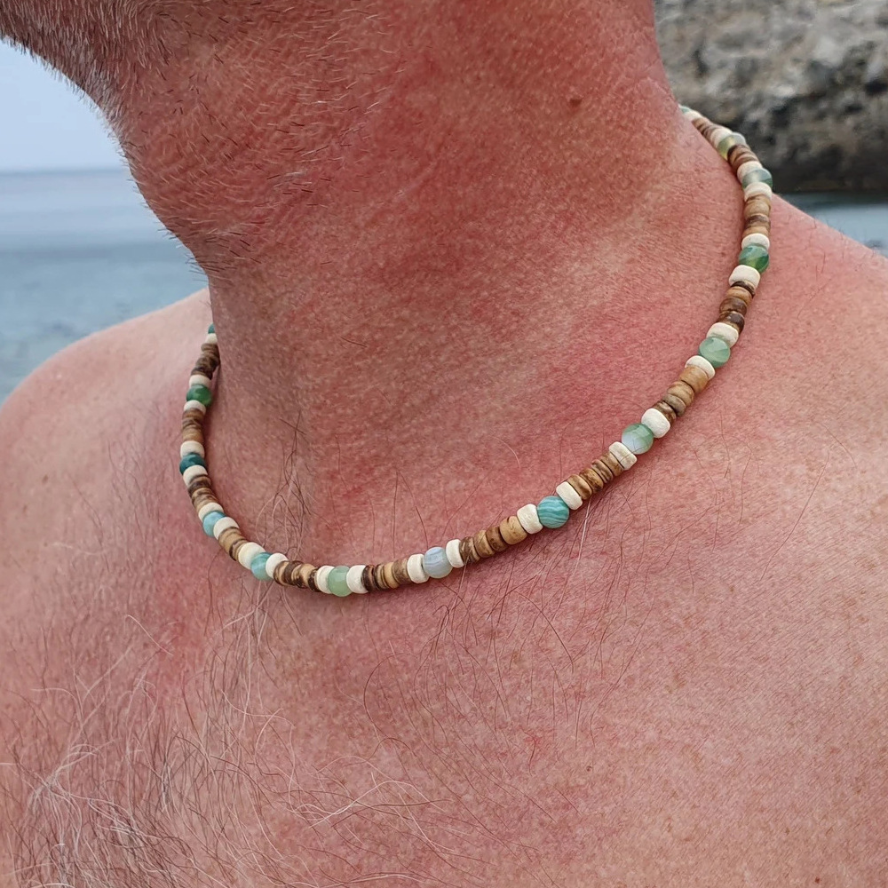Wholesale European and American Fashion nut Shell Beaded Necklace Men's Personalized Versatile High-End Necklace Holiday Style Tiger Eye Stone Necklac