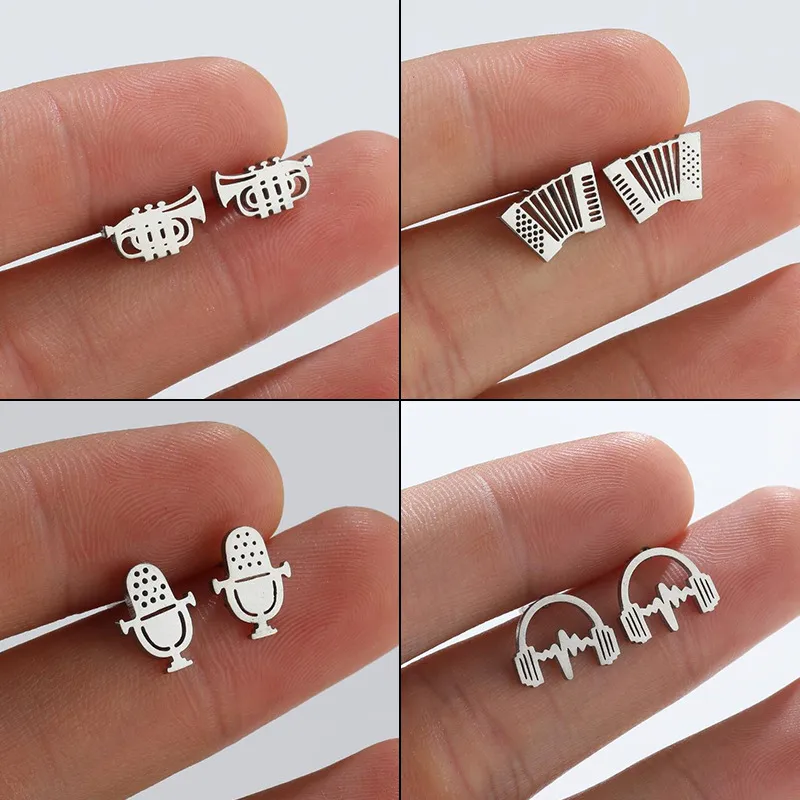 Wholesale PVD Coated 18K Gold Real Gold Plated Musical Instrument 304 Stainless Steel Fashion Waterproof Non Tarnish Ear Studs