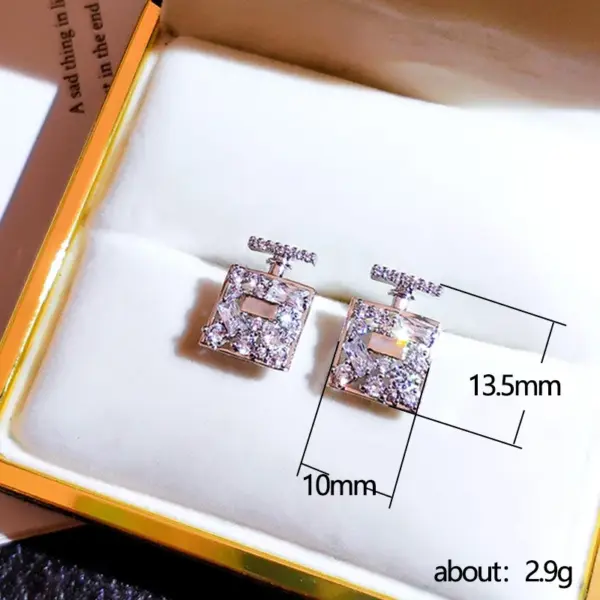 Simple Earrings Trendy Perfume Box Copper Zircon Earrings