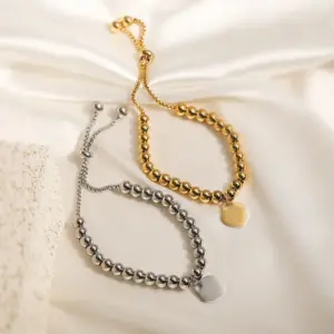 Wholesale Retro Simple Style Heart Shape 304 Stainless Steel Ball Chain Bracelets In Bulk