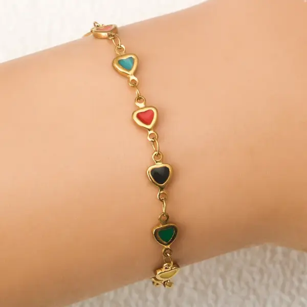 Ion Plating (IP) 18K Gold Plated Heart Shape 304 Stainless Steel Simple Style Waterproof Non Tarnish 304 Stainless Steel Bracelets