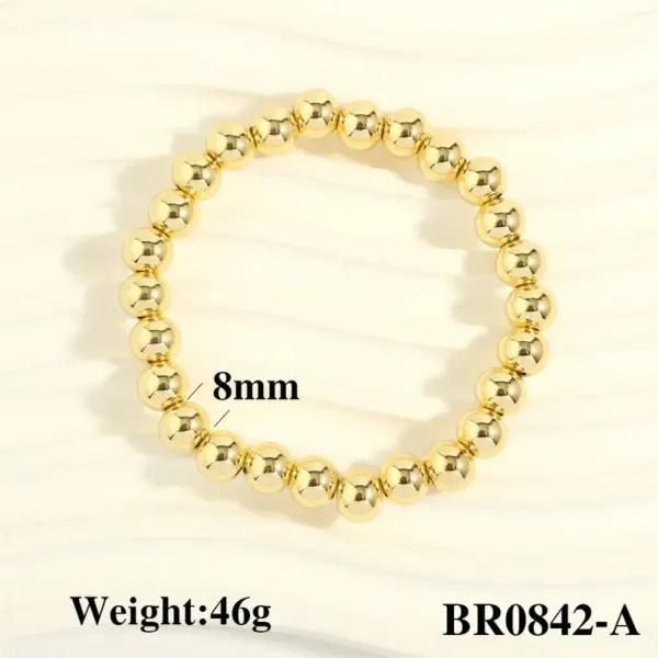 Wholesale Copper Round Hip-Hop Simple Style Gold Bead Necklace Gold Bracelets